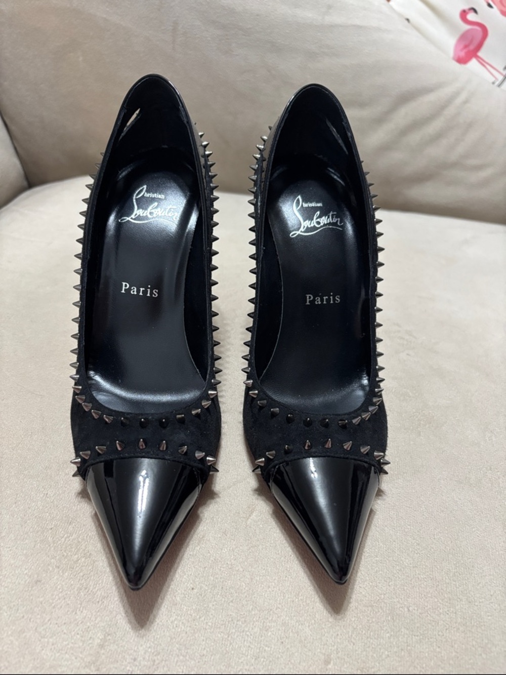 Christian Louboutin Black Studded Pointed Toe Pumps